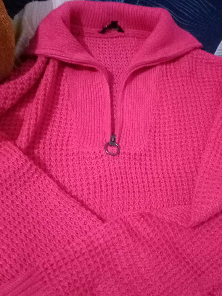 Pink Knit Zip Sweater