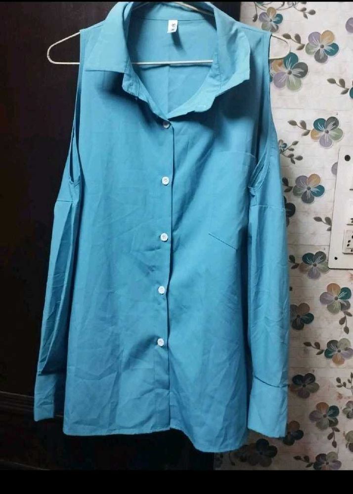 Cold Shoulder Blue Shirt