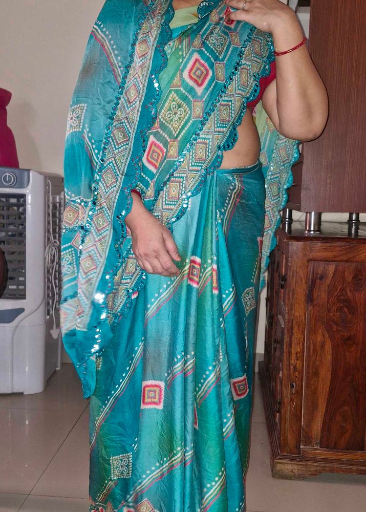 Green Cut Work Vintage Look Saree (New)