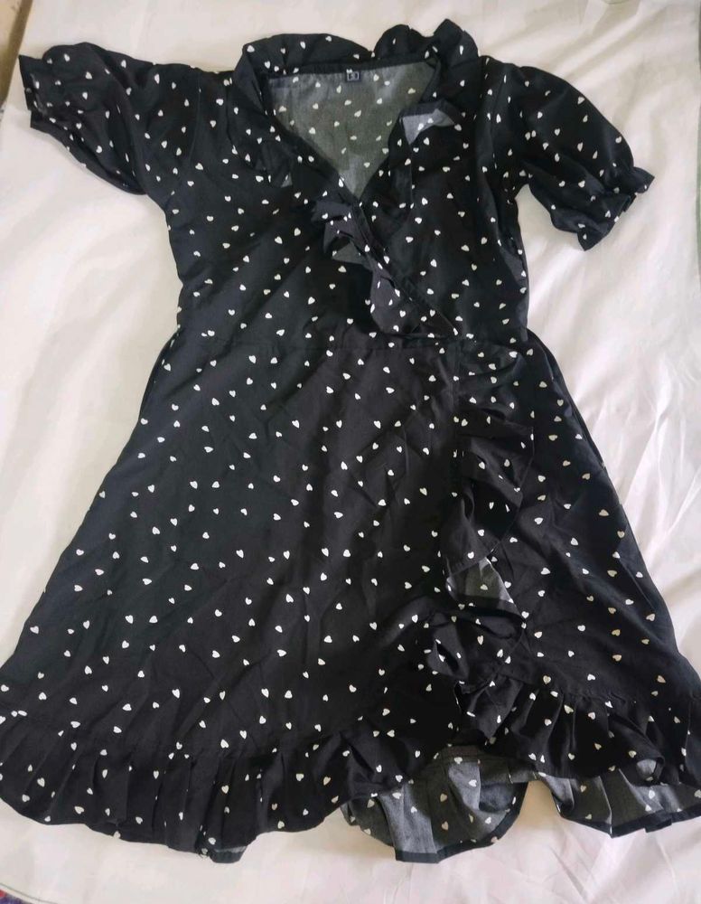 Ruffled Hem Black Dress