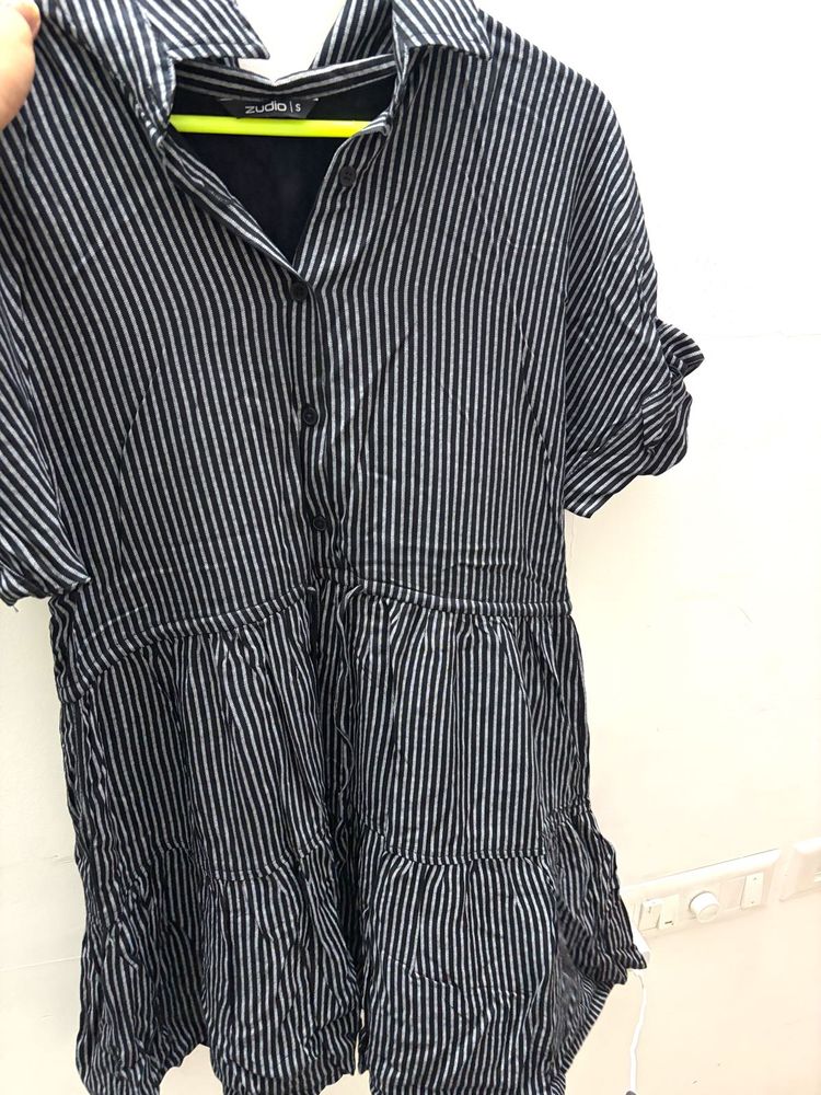 Striped Fit and flare Shirt Dress