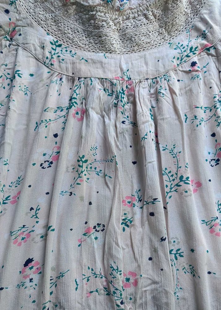 Floral Print Top with Lace Details