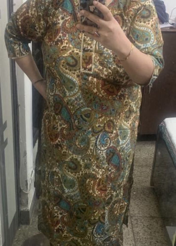 Blue Printed Cotton Three Piece Suit