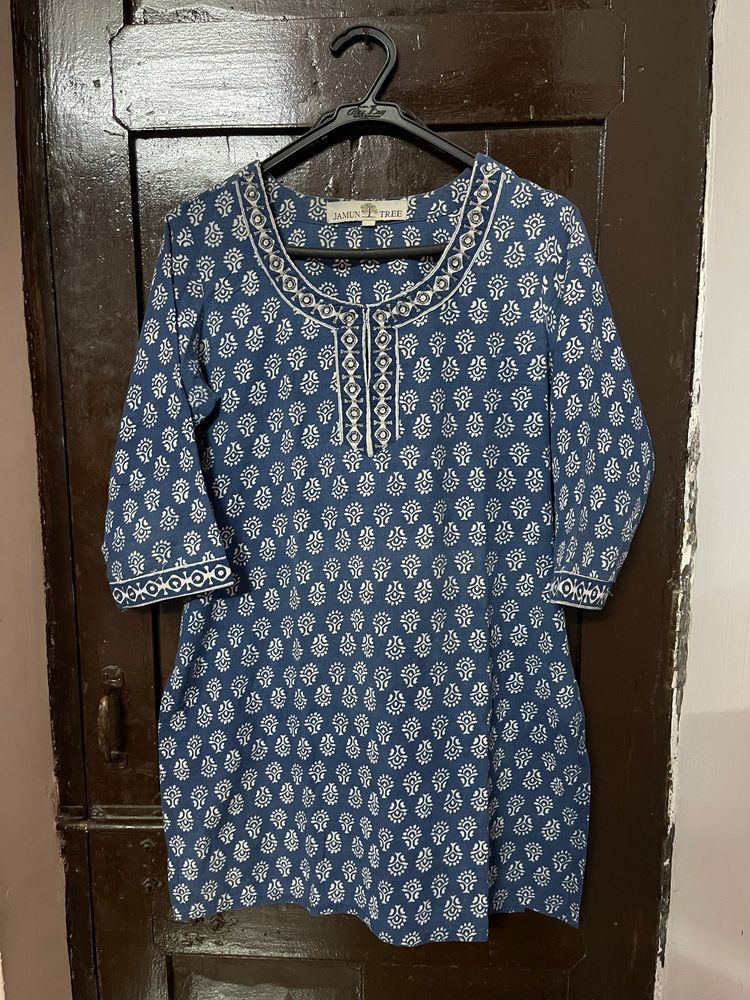 Blue Printed Short Kurti (Jamun Tree Brand)