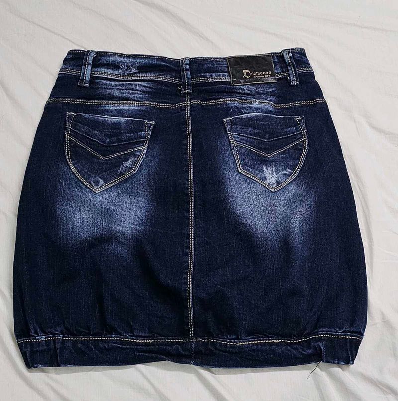 DROMEDAR Denim Art Distressed Mini Skirt