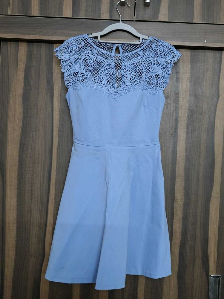 Chic Blue Lace Skater Dress