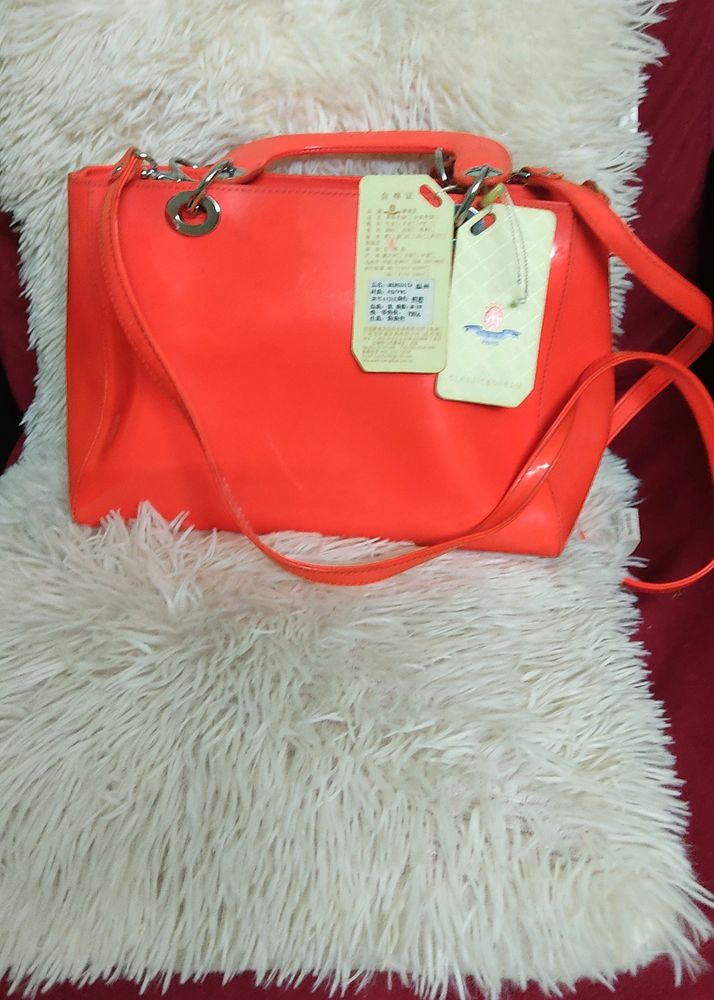 Orange Handbag With Side Belt With Red Heels👠