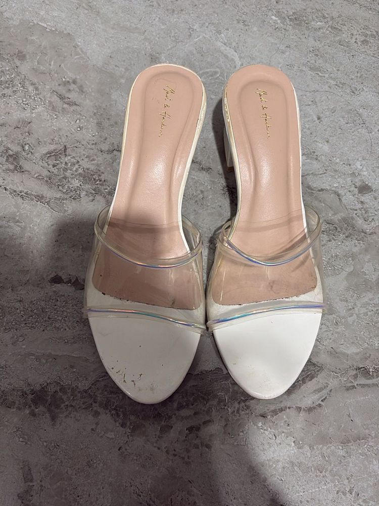 White Clear Strap Heels