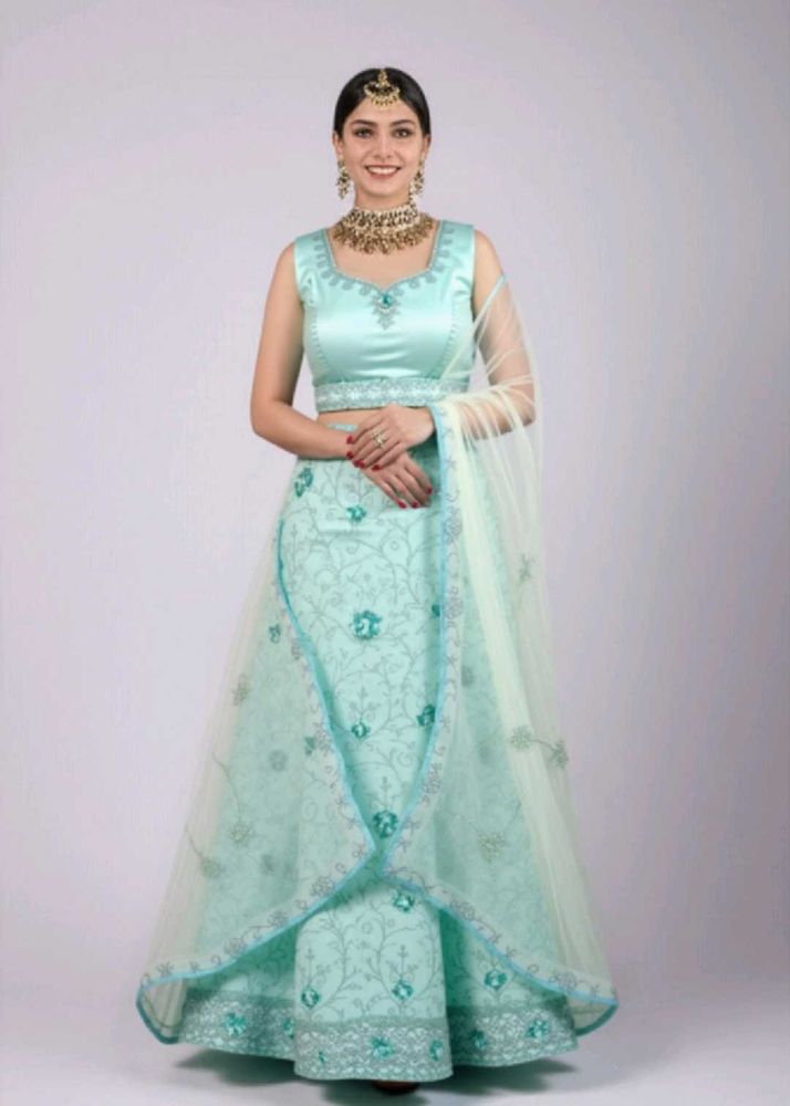Mint Floral Embroidered Lehenga