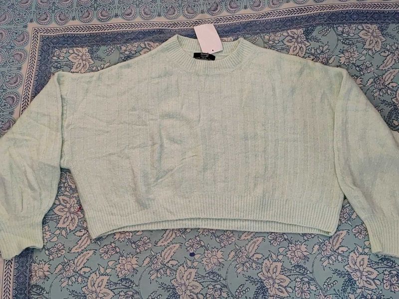 Mint Green Cropped Knit Sweater 🌻