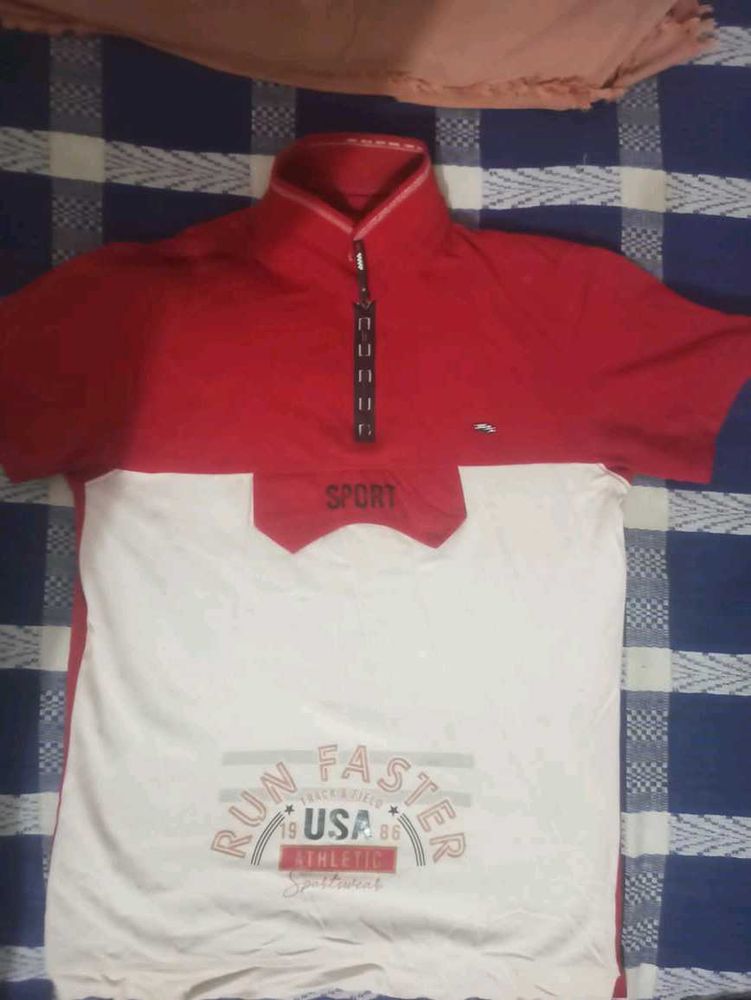 Red &amp; White &#39;Run Faster&#39; Polo T-Shirt