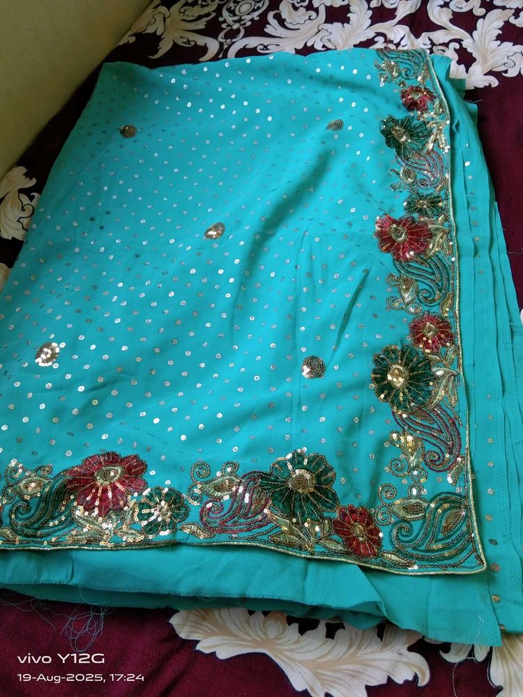 Georgette Embroidery And Sequins Saree