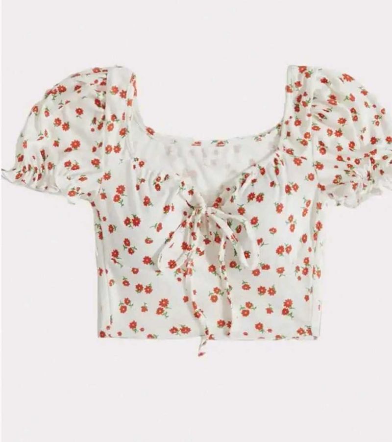 Floral Tie-Front Puff Sleeve Top