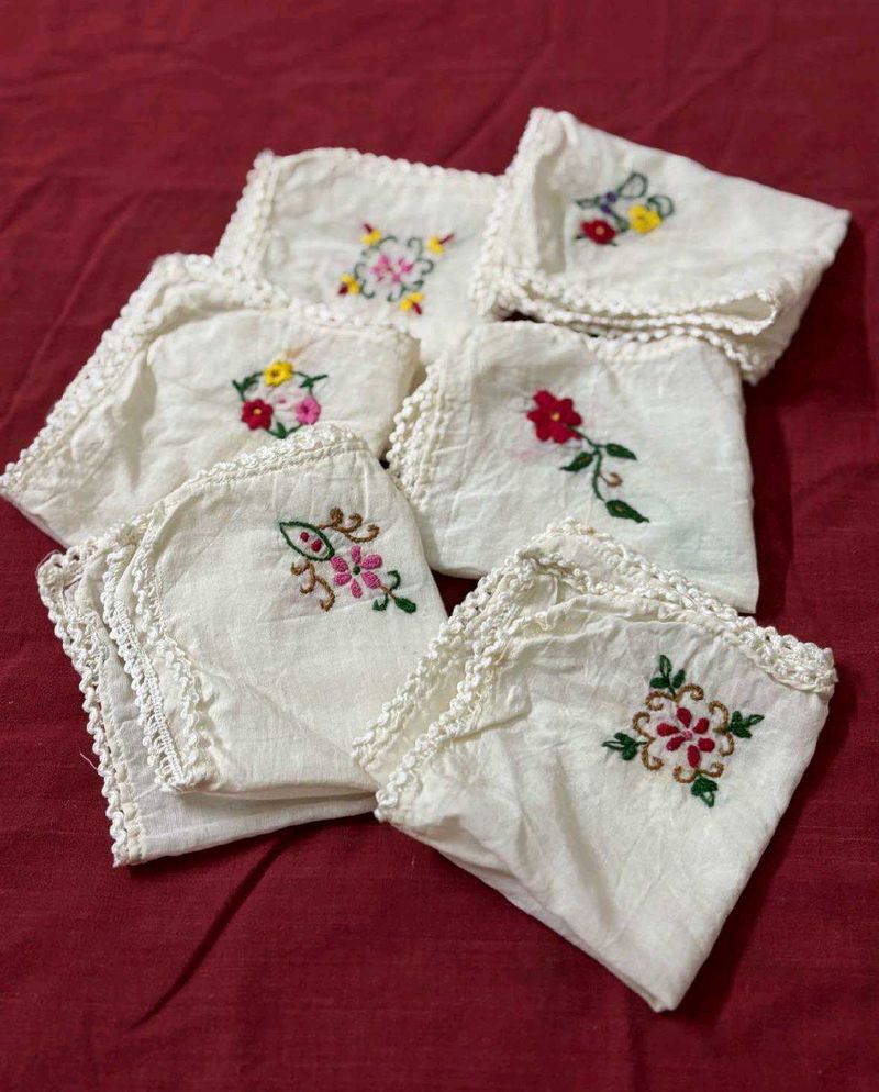 Vintage Embroidered Handkerchiefs (Set of 6)