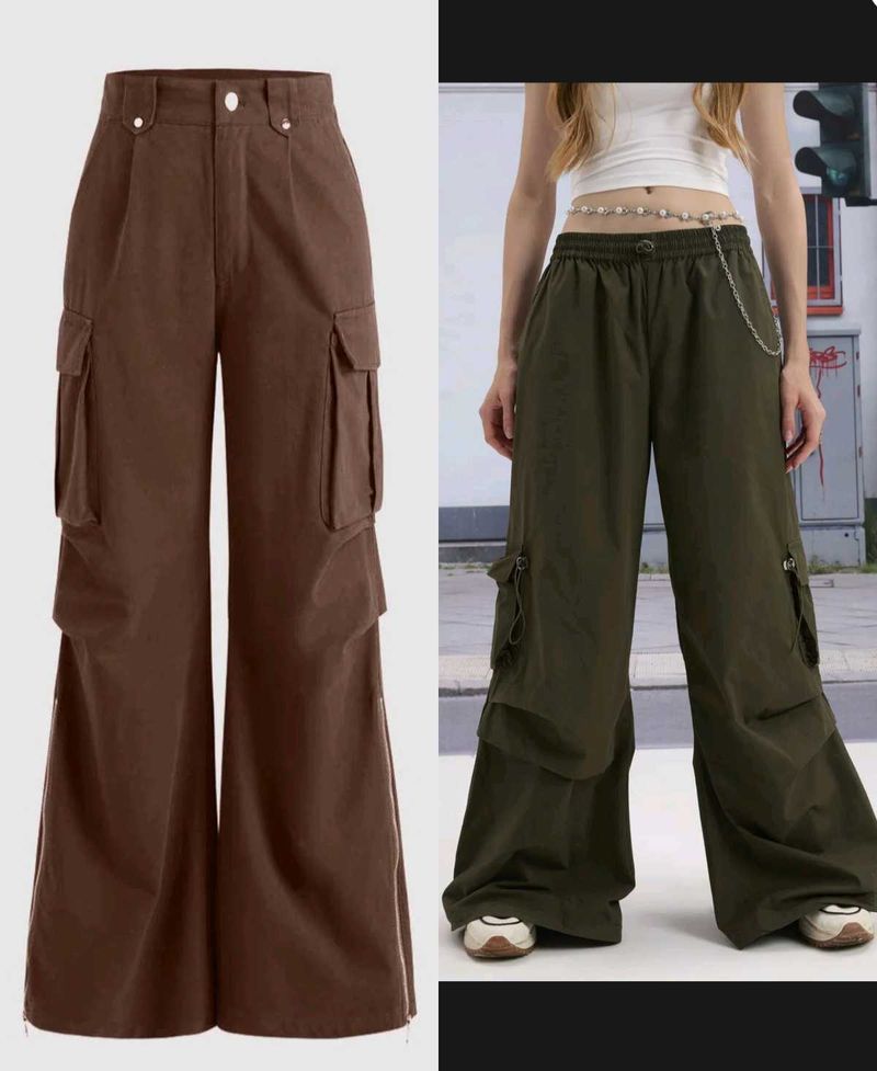Combo: Y2K Baggy Fit Women Cargo In Brown &amp; Solid