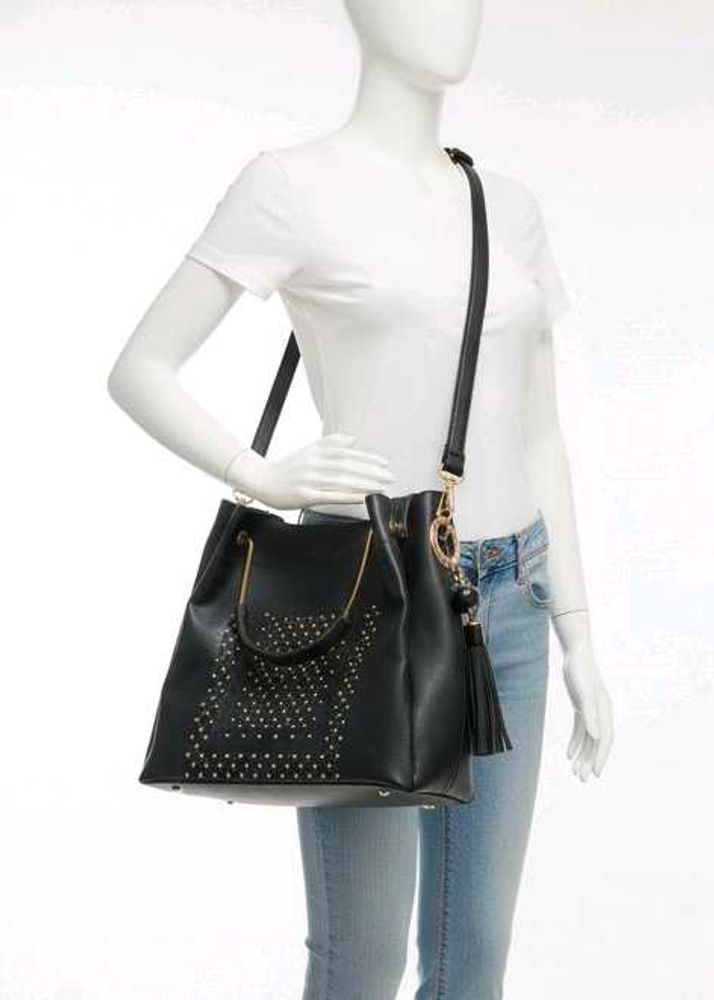 Elegant Black Studded Handbag with Pouch – Stylish