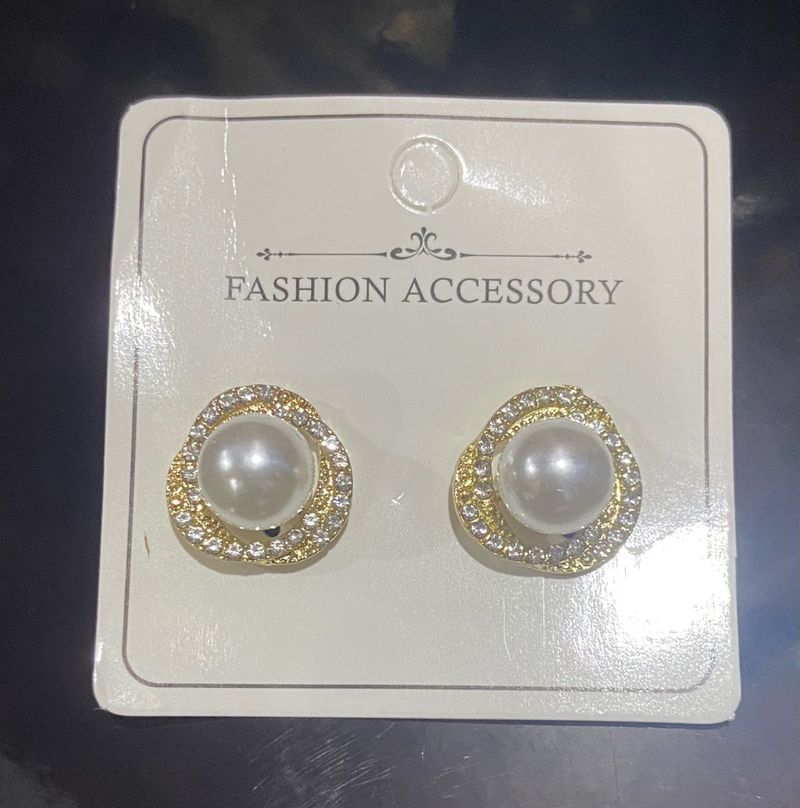 Halo Gold Plated Stud Earrings with Faux Pearl