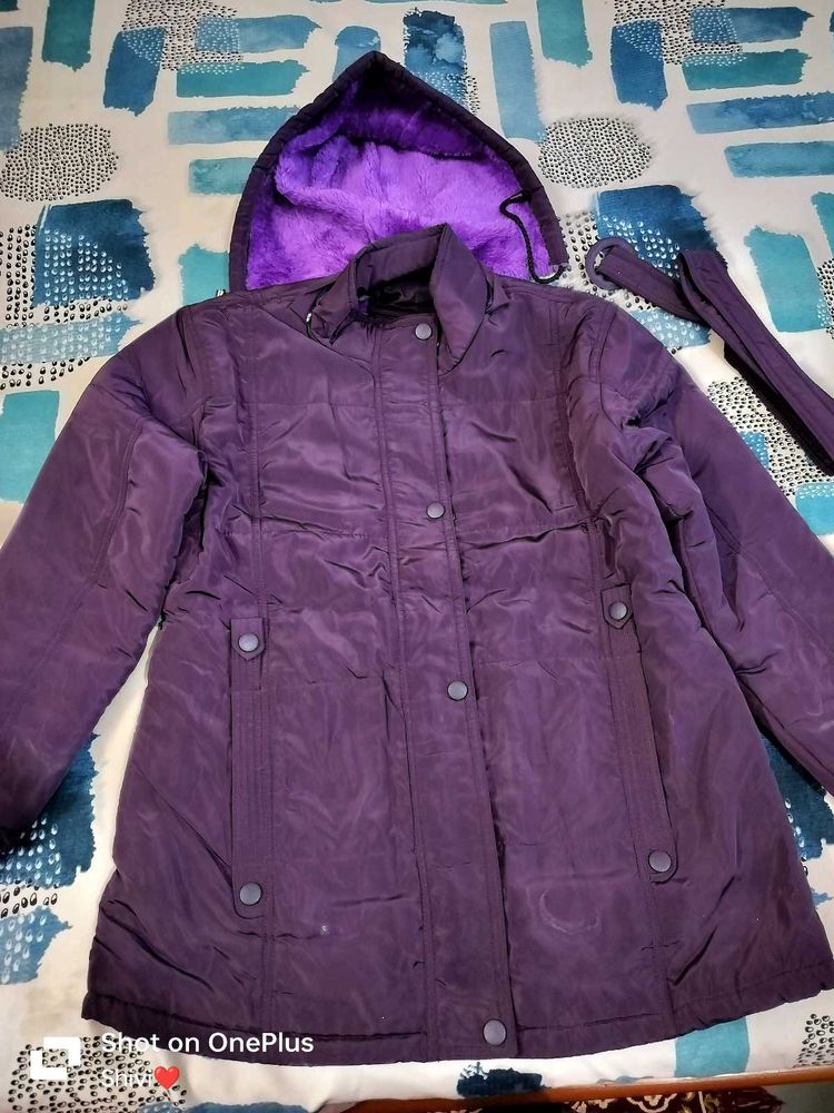 Purple Hooded Padded Jacket