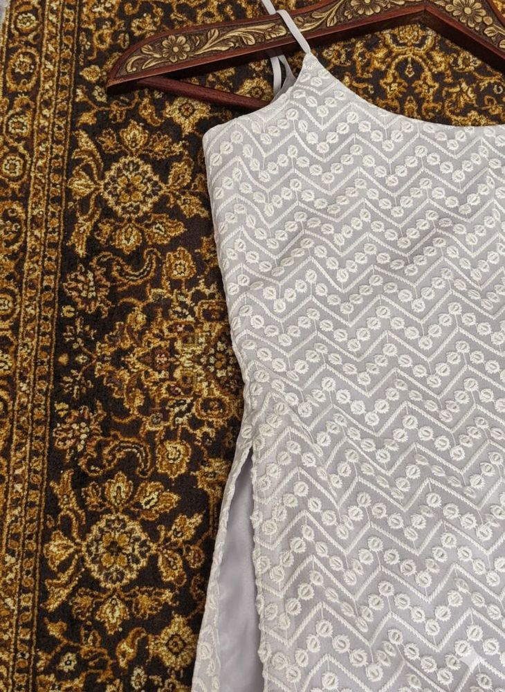 New White tie up sequins kurta