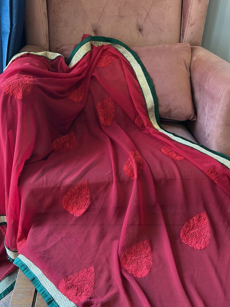 Red Embroidered Saree