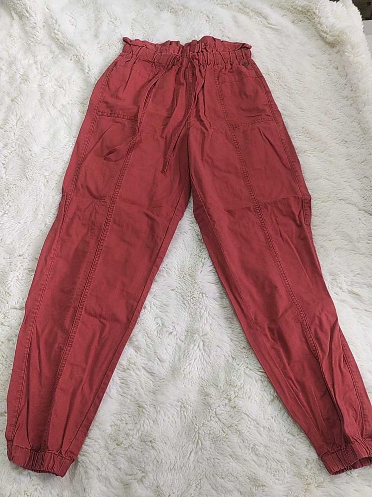 Red Paperbag Waist Pants