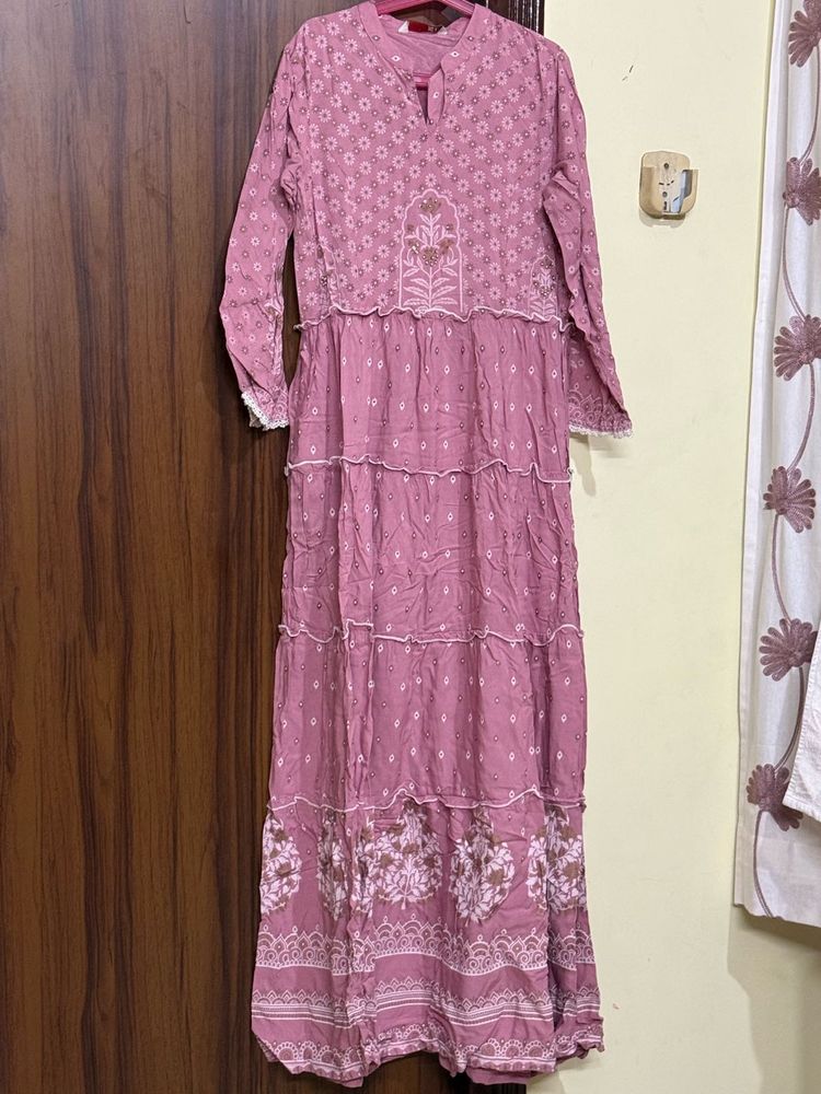 Mauve Floral Tiered Maxi Dress