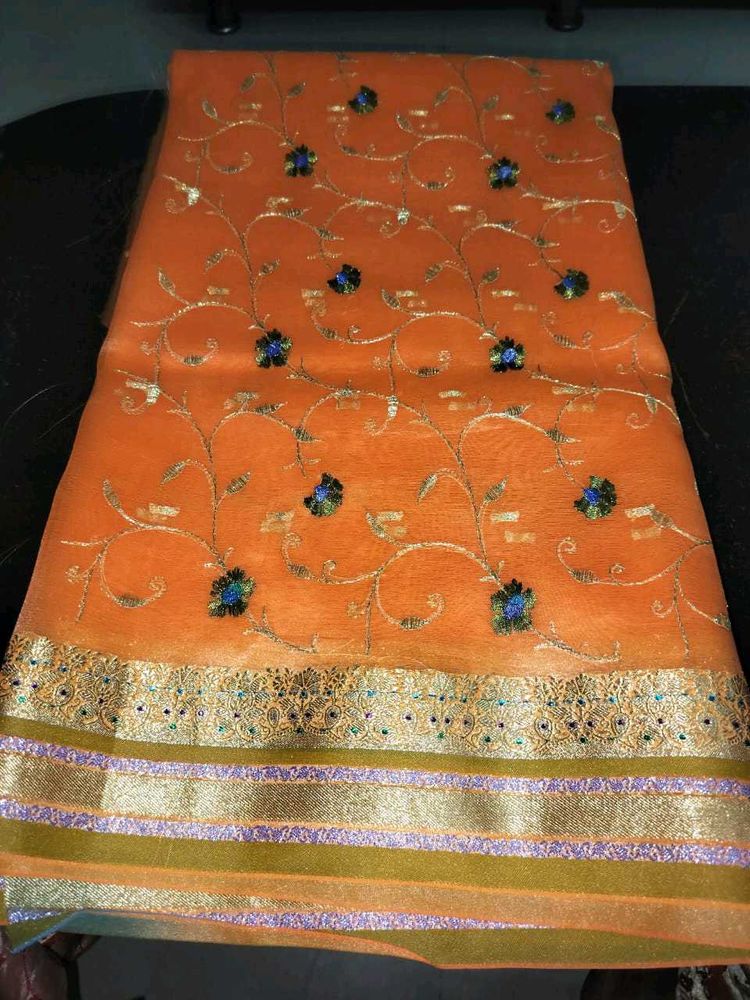 Unused Festive Wear  Sari with Gold Borde