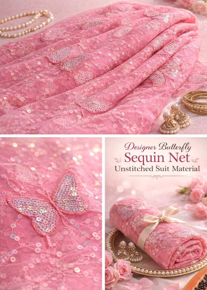 2 Meter Pink Sequin Butterfly Suit Material