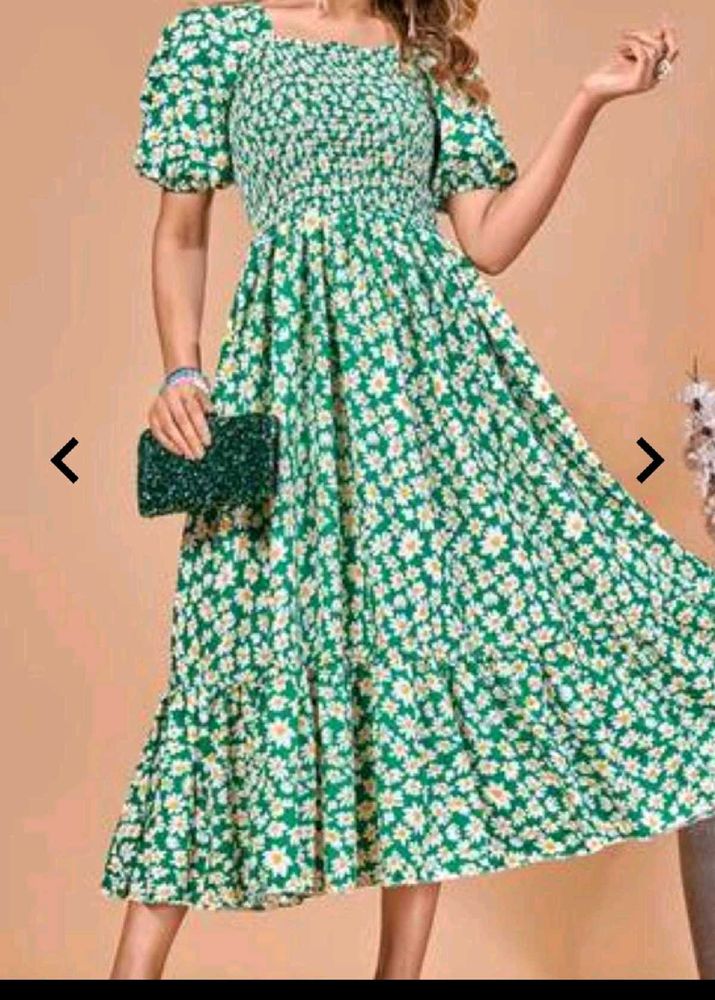 Green Floral Midi Dress Just Used Once