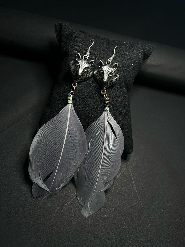 Wolf Feather Dangle Earrings