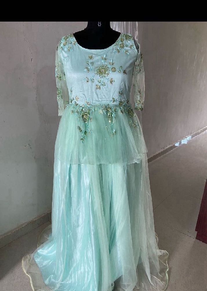Elegant Aqua Embellished Gown