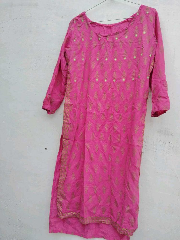Pink &amp; Gold Printed Kurti