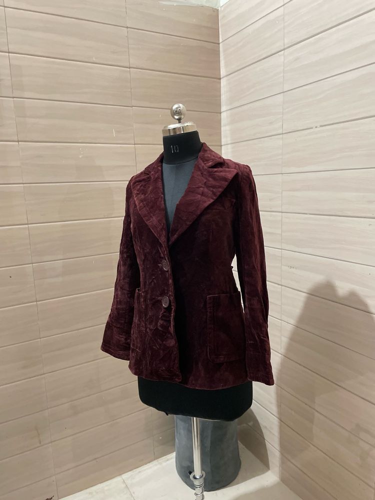 ZARA Burgundy Velvet Blazer