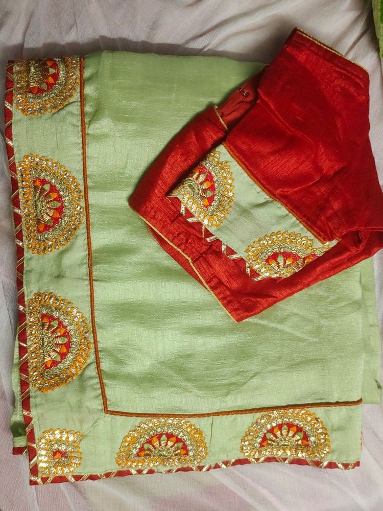 Beutiful Pisti Colour Border Saree