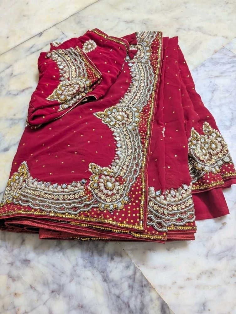 Red Embroidered Saree with Blouse