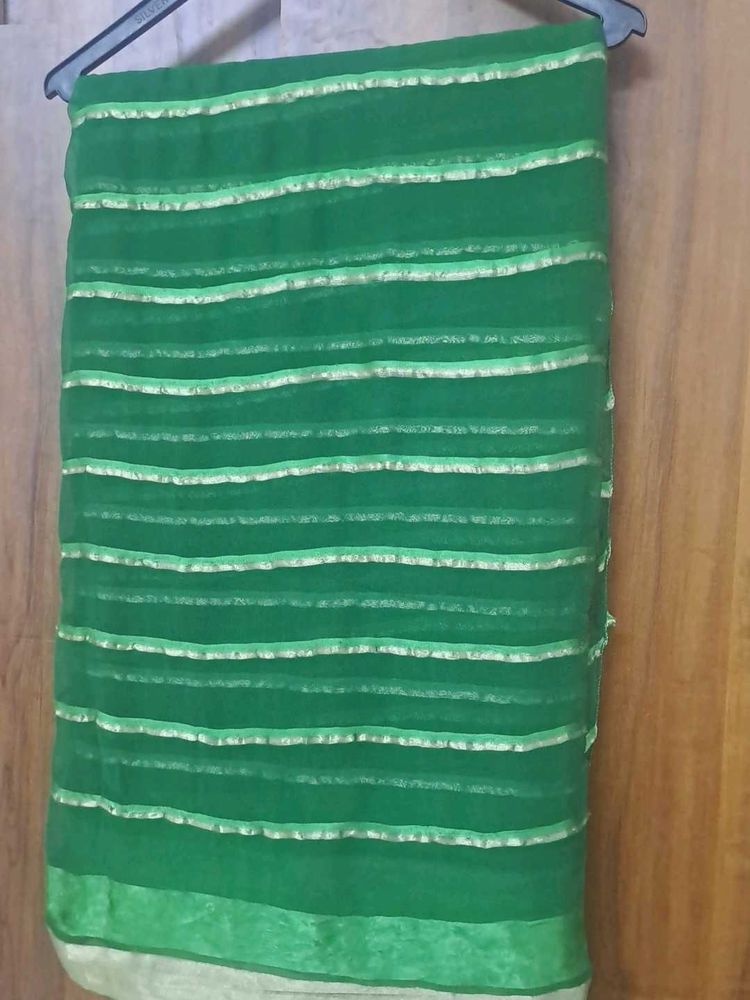 Green Saree  velvet border