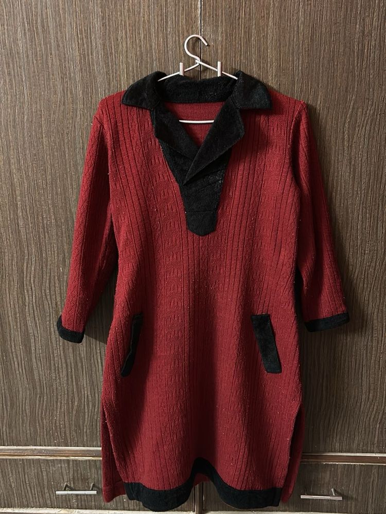 Vintage Maroon Tunic with Black Trim