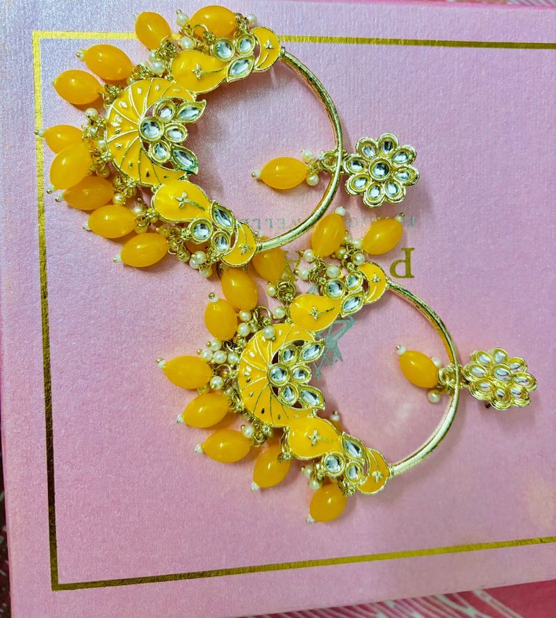 Yellow Kundan Earrings