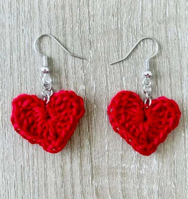 Red Crochet Heart Earrings
