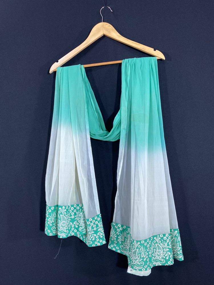 Women White And Green Dupatta With Printed Border
