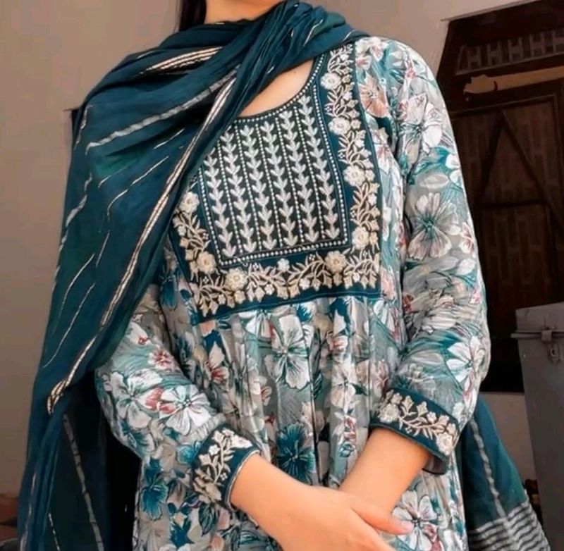 Nyra Cut Printed Anarkali Suit Duppata &amp; Pent Set