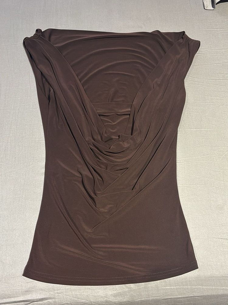 Brown Cowl Neck Top