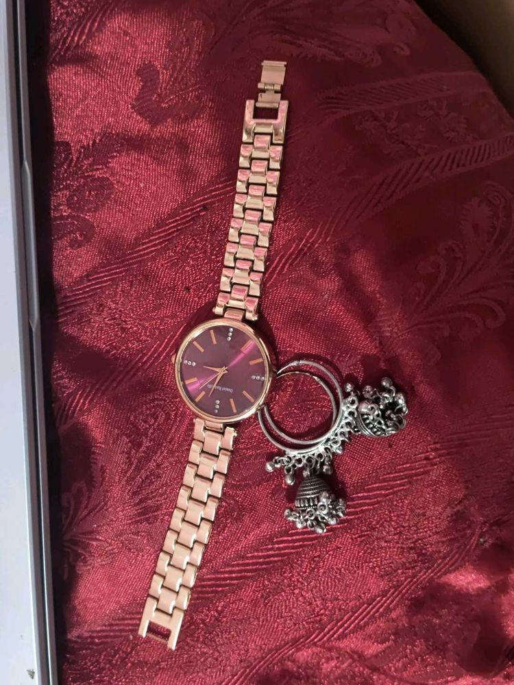 Rose Gold Watch with Earrings Set