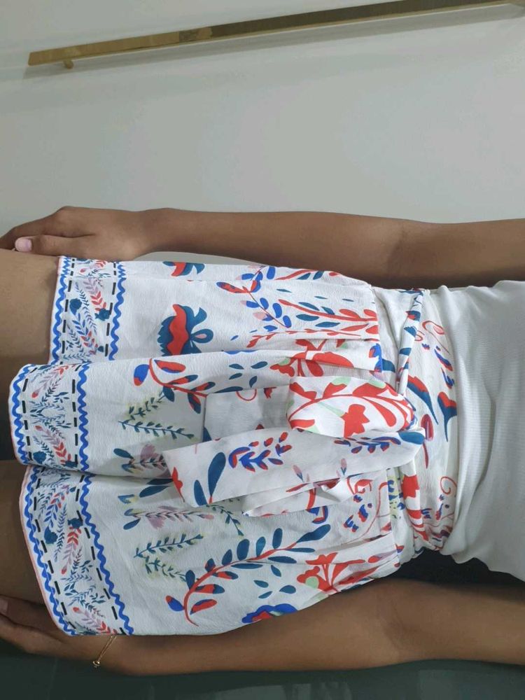 Floral Print White Shorts