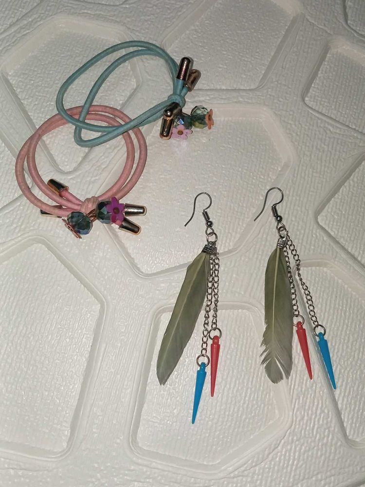 Hair Tie &amp; Feather Earrings