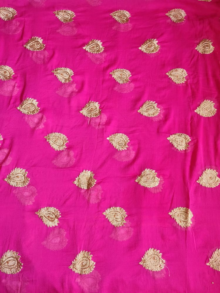 Pink Dupatta With Golden Work