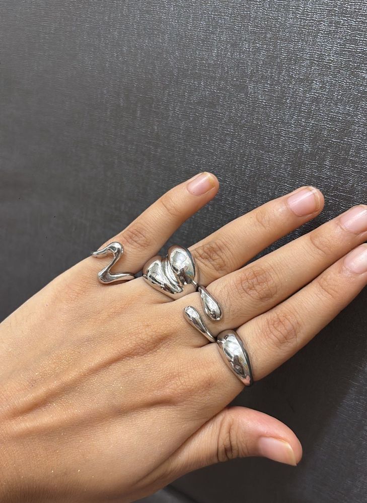 Silver Abstract Rings (Set of 4)