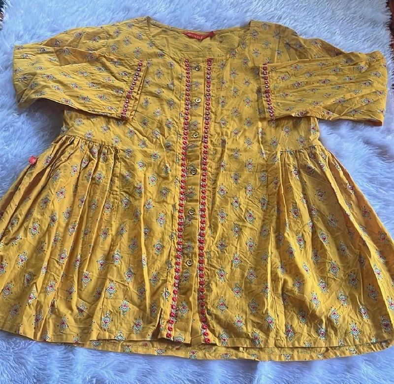 Yellow Floral Button-Down Kurti Top