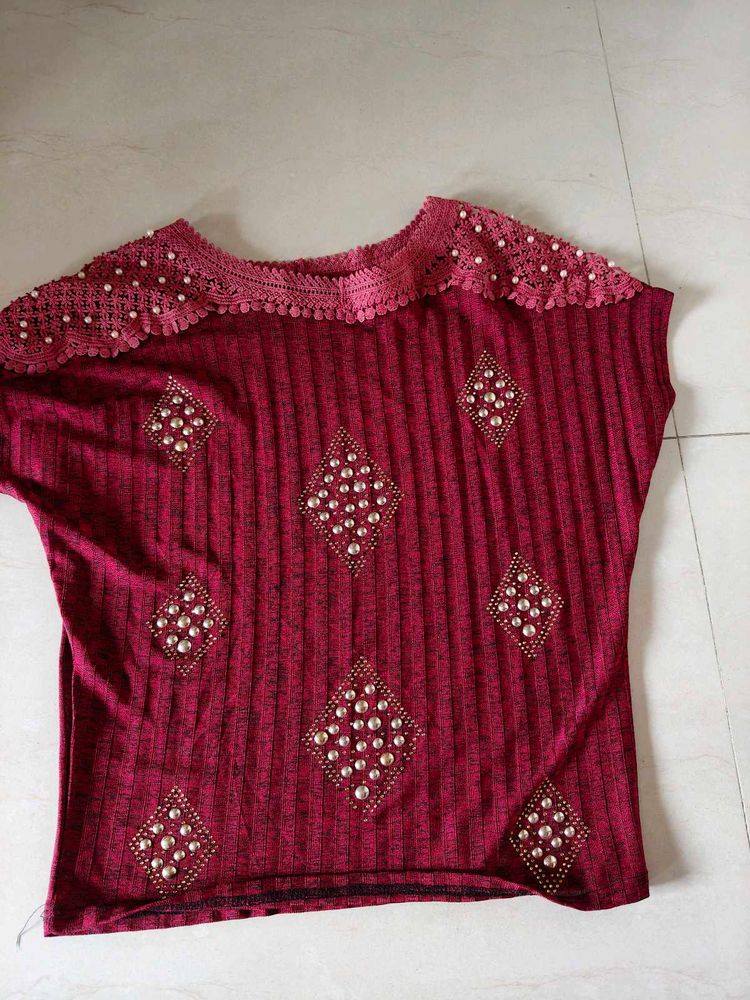Embellished Maroon Top
