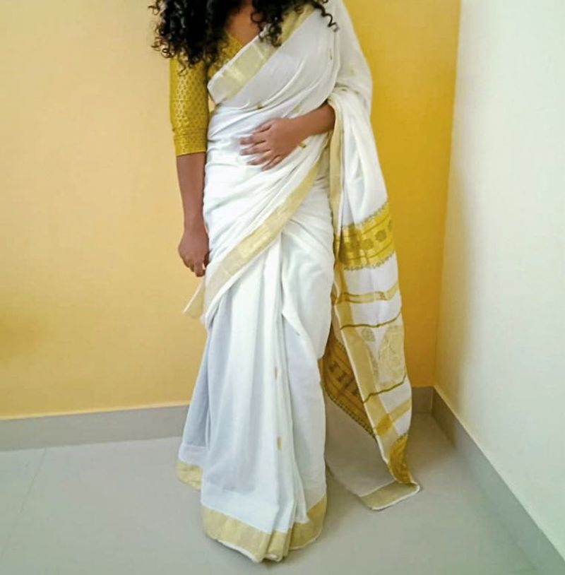 Kerala Style Saree and back hook blouse